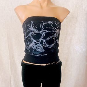 Vanity black floral strapless tube top. Small